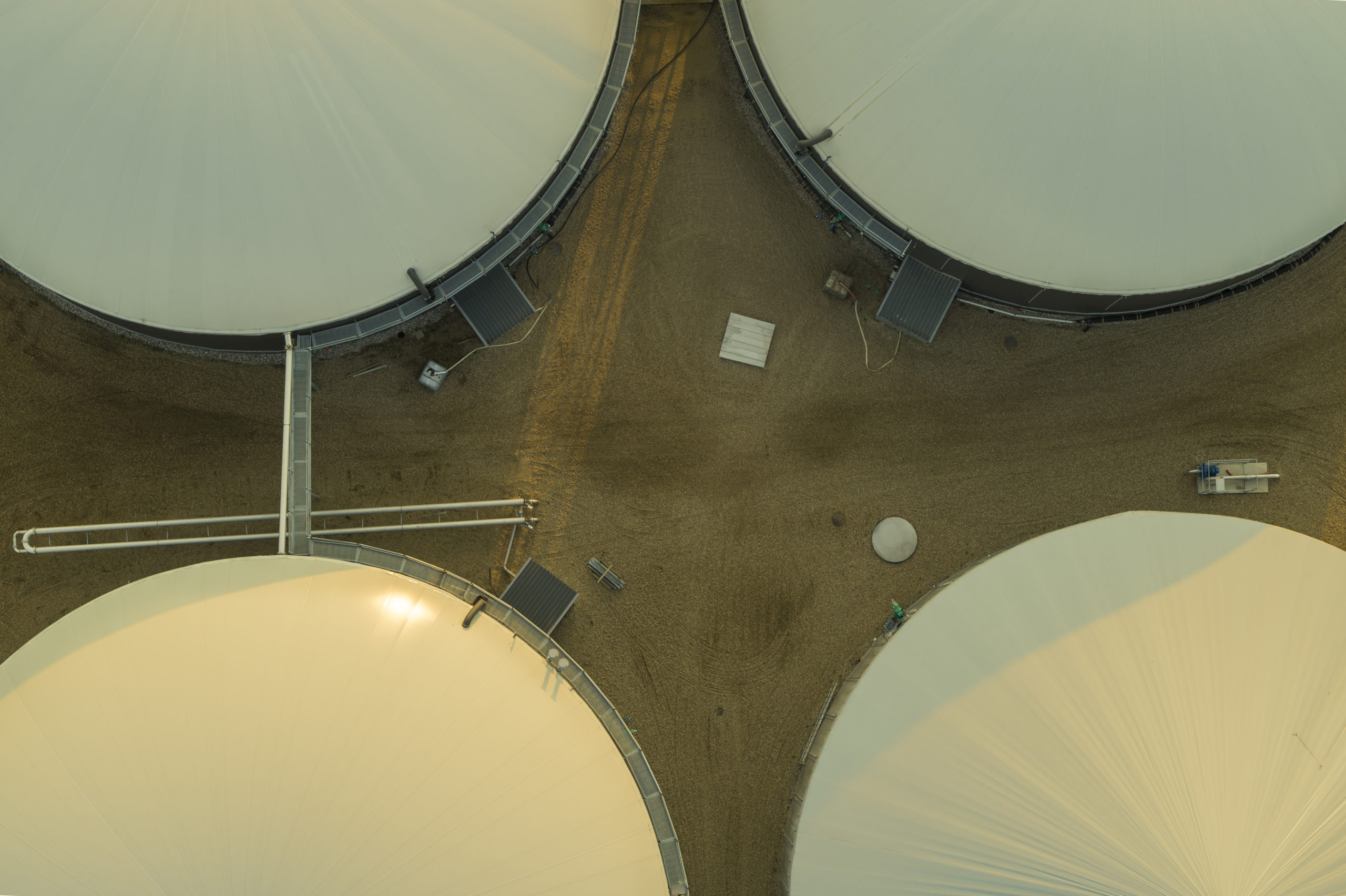 Aerial view of a biomethane upgrading plant — ETS-certified biomethane production for European carbon compliance markets